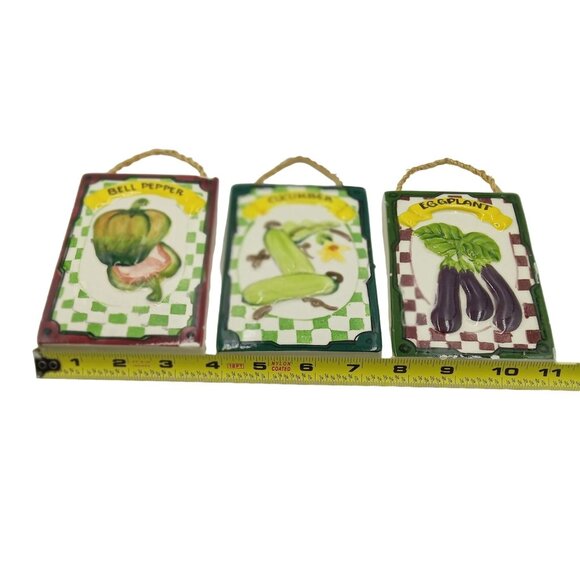 Studio Nova Pepper, Egg Plant, Cucumber Fiesta Vegetables Themed Ceramic Wall Pl - Picture 4 of 16